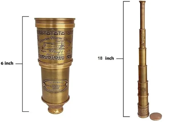 Antique Telescope 1915 London Brass Maritime 15x Vintage Pirate Spyglass Telescope- Functional Brass & Clear Vision Pirate Telescope 18" with Leather case - Wonderful Gift (Telescope with Box) - Image 2