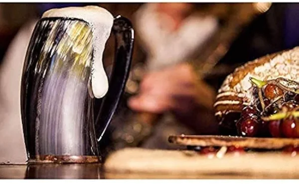 Engraved Original Viking Drinking Horn Cup Personalized Authentic Viking Drinking Horn Large Tankard for Beer Mead Medieval Inspired Stein Mug Food Safe Vessel with Handle (25 Oz XL Size) - Image 2