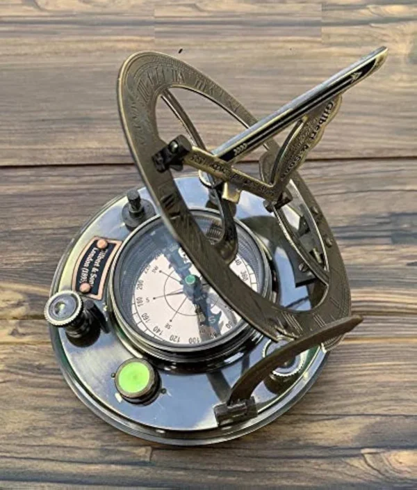 Sundial Brass Compass- Brass Nautical - Antique Brass & Copper Sundial Compass, Sundial Clock - Sun Clock Ship Replica Watch - Image 3