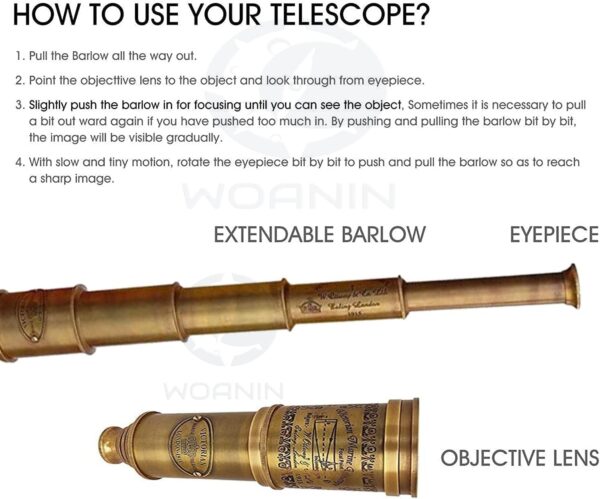 Antique Telescope 1915 London Brass Maritime 20x Vintage Pirate Spyglass Functional Brass & Clear Vision Pirate Telescope 18" with Leather case - Wonderful Gift (Personalized) - Image 5