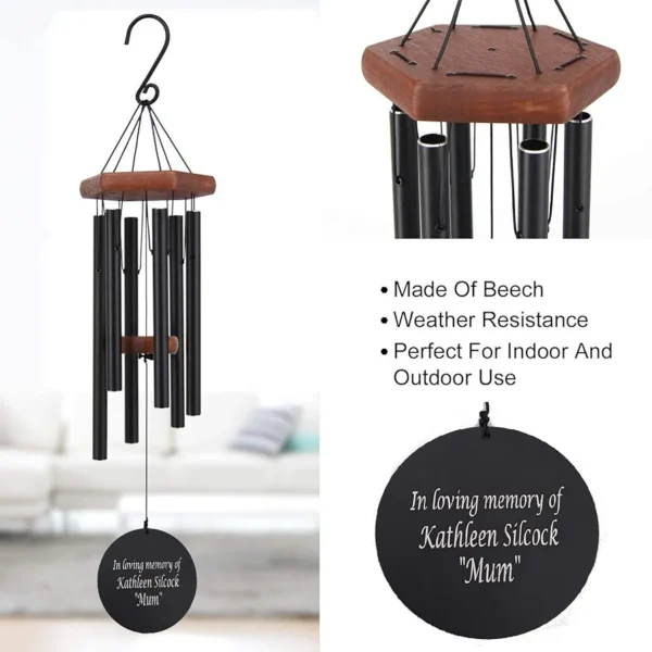 Wind Chime, Engraved Wind Chimes, Guaranteed Musically Tuned Chime, Sympathy Wind-Chime (30" Inch, Brown & Black) - Image 5