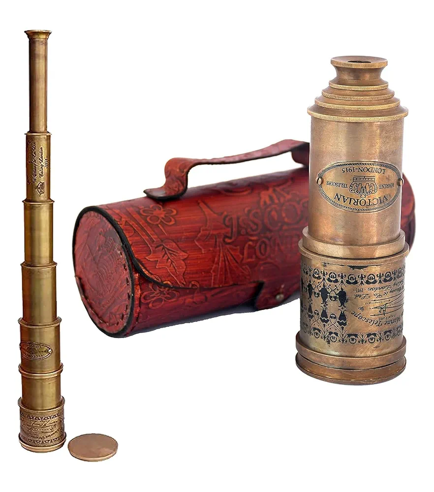 Antique Telescope 1915 London Brass Maritime 15x Vintage Pirate Spyglass Telescope- Functional Brass & Clear Vision Pirate Telescope 18" with Leather case - Wonderful Gift (Telescope with Box)