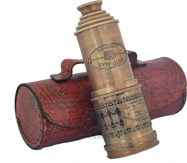 Antique Telescope 1915 London Brass Maritime 15x Vintage Pirate Spyglass Telescope- Functional Brass & Clear Vision Pirate Telescope 18" with Leather case - Wonderful Gift (Telescope with Box) - Image 5