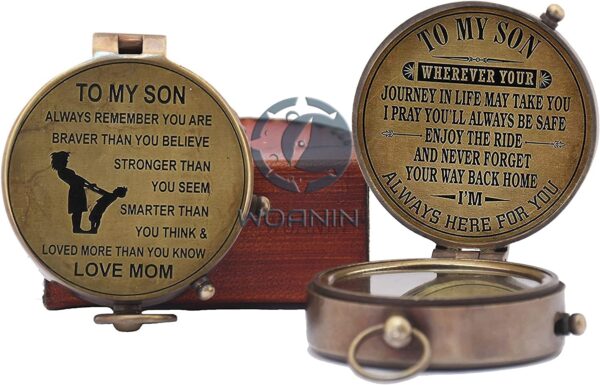 Personalized Son Gifts Compass with Leather Case Mom to Son Gifts – to My Son Love Mom – Mother to Son Gifts - Son Graduation Gifts, Son Birthday Gifts, Son Wedding Gifts - Image 3