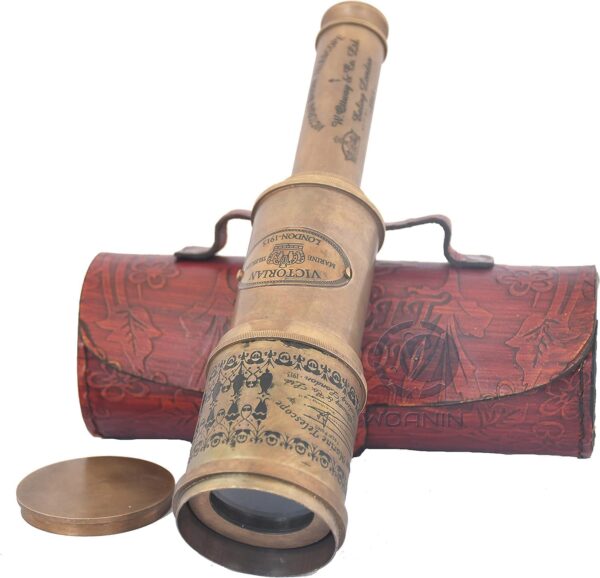 Antique Telescope 1915 London Brass Maritime 20x Vintage Pirate Spyglass Functional Brass & Clear Vision Pirate Telescope 18" with Leather case - Wonderful Gift (Personalized) - Image 6