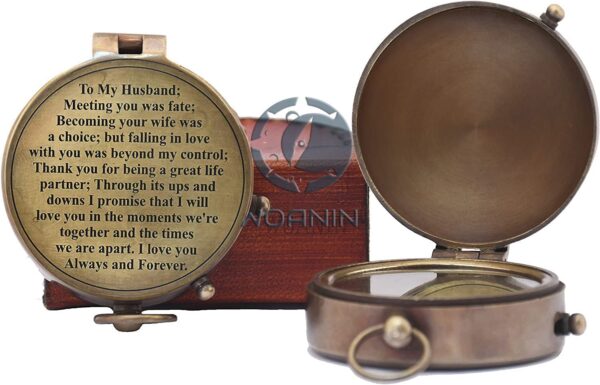 Engraved Compass, Gift for Husband,Anniversary,Wedding Gift for Him, Long Distance Boyfriend Gift, Fiance Gift I Miss You Long Distance Relationship Gift for Army Boyfriend Gift (to My Husband 5) - Image 2