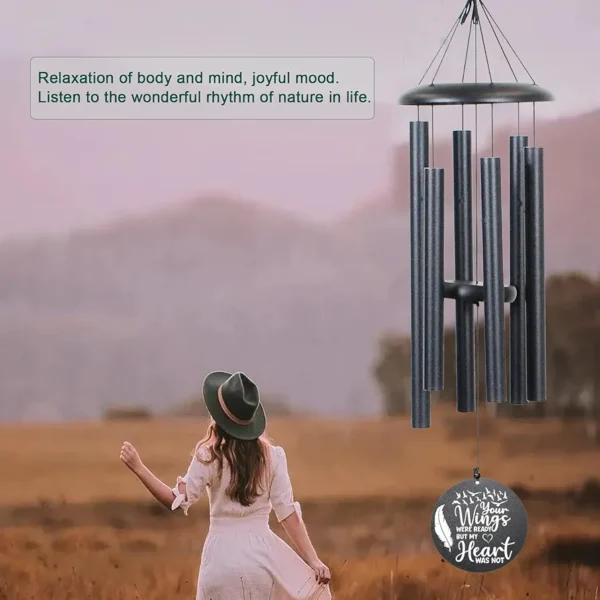 Memorial Wind Chimes for Loss of Loved One Rememberance Gifts for Loss of Dad Mom Wife Husband Daughter Large Angel Windchimes Garden Patio Home Décor (Black #3 Wings) - Image 4