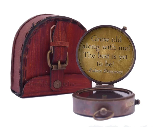 Personalized Inscription Antique Brass Compass Engraved with Leather Case Son Mom Children Gift Baptism Birthday Working Compass - Image 2