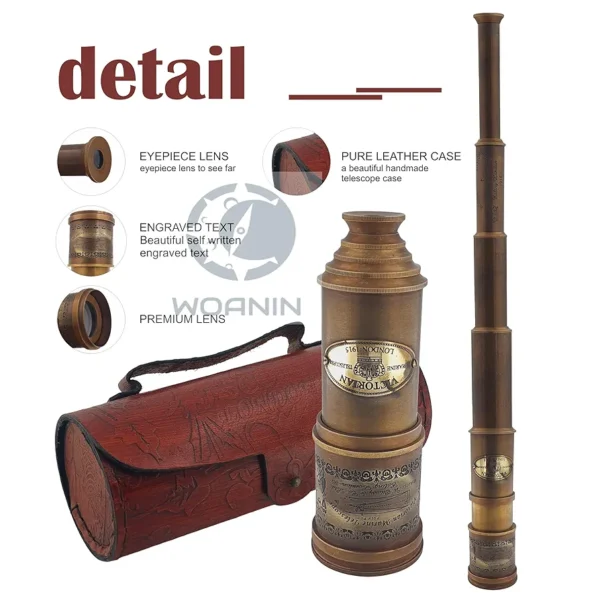 Antique Telescope 1915 London Brass Maritime 15x Vintage Pirate Spyglass Telescope- Functional Brass & Clear Vision Pirate Telescope 18" with Leather case - Wonderful Gift (Telescope with Box) - Image 8