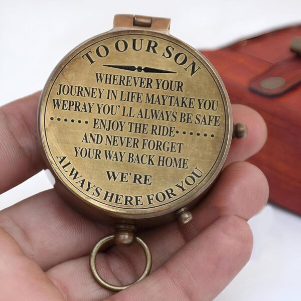 Son Gifts Brass Compass Christmas Unique Gift with Leather Case | Our Son Compass Hiking Navigation Gifts, Son Gift from mom and dad, Bithday Gifts, Graduation Gifts - Image 4