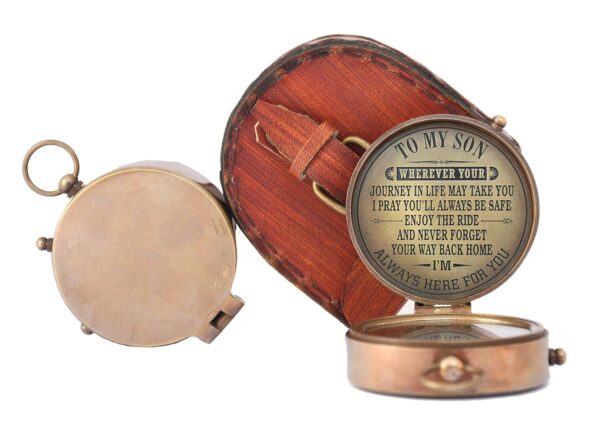 Engraved Brass Compass Gift to My Son - Antique Finish, Needle Lift Mechanism, 2 Inch - Image 3