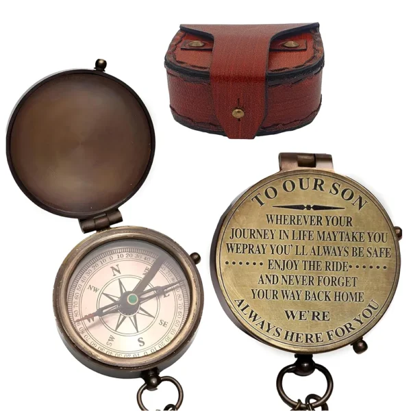Son Gifts Brass Compass Christmas Unique Gift with Leather Case | Our Son Compass Hiking Navigation Gifts, Son Gift from mom and dad, Bithday Gifts, Graduation Gifts - Image 6