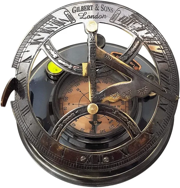 Sundial Brass Compass- Brass Nautical - Antique Brass & Copper Sundial Compass, Sundial Clock - Sun Clock Ship Replica Watch - Image 9