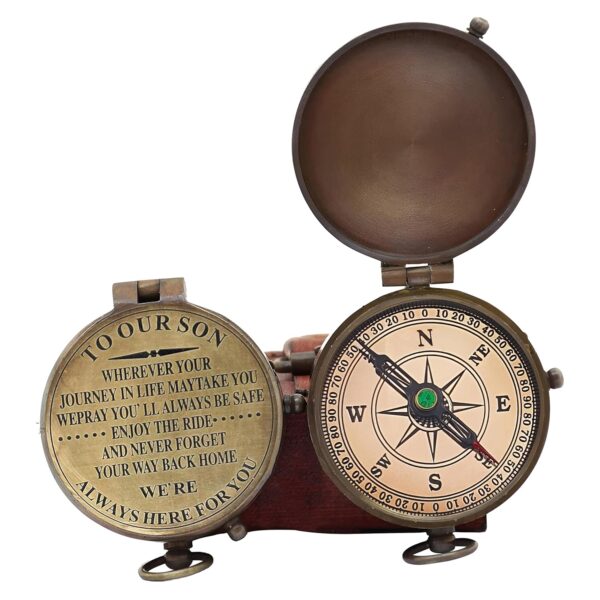 Son Gifts Brass Compass Christmas Unique Gift with Leather Case | Our Son Compass Hiking Navigation Gifts, Son Gift from mom and dad, Bithday Gifts, Graduation Gifts - Image 7