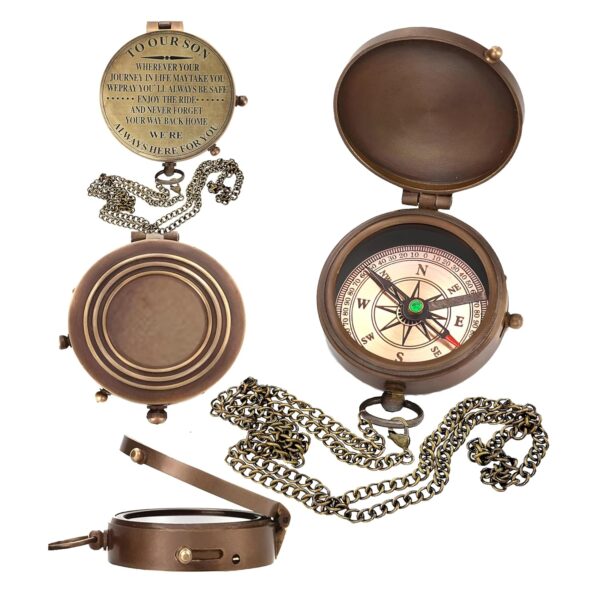 Son Gifts Brass Compass Christmas Unique Gift with Leather Case | Our Son Compass Hiking Navigation Gifts, Son Gift from mom and dad, Bithday Gifts, Graduation Gifts - Image 3