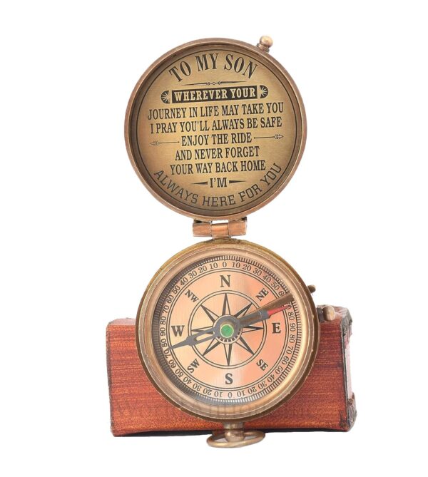 Engraved Brass Compass Gift to My Son - Antique Finish, Needle Lift Mechanism, 2 Inch - Image 6