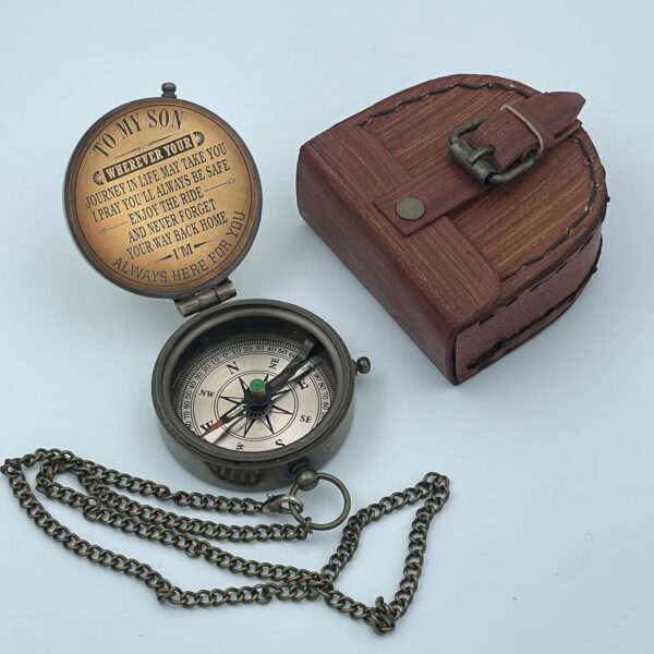 Engraved Brass Compass Gift to My Son - Antique Finish, Needle Lift Mechanism, 2 Inch - Image 4