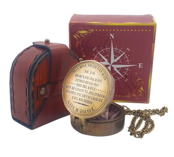 Son Gifts Brass Compass Christmas Unique Gift with Leather Case | Our Son Compass Hiking Navigation Gifts, Son Gift from mom and dad, Bithday Gifts, Graduation Gifts - Image 9
