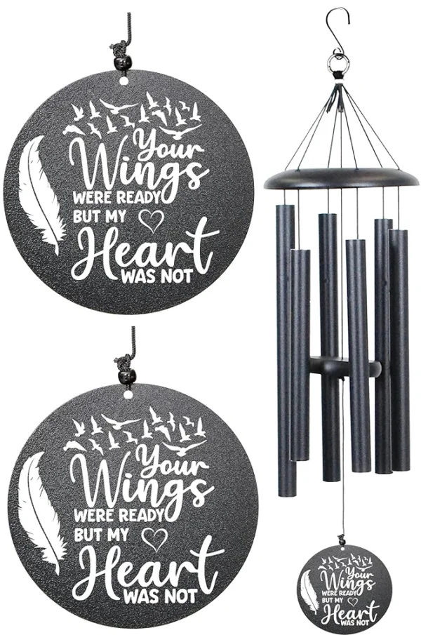 Memorial Wind Chimes for Loss of Loved One Rememberance Gifts for Loss of Dad Mom Wife Husband Daughter Large Angel Windchimes Garden Patio Home Décor (Black #3 Wings)