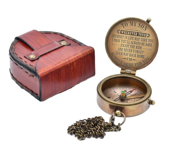 Engraved Brass Compass Gift to My Son - Antique Finish, Needle Lift Mechanism, 2 Inch - Image 7