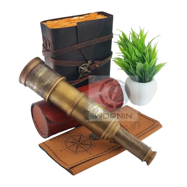 Antique Telescope 1915 London Brass Maritime 15x Vintage Pirate Spyglass Telescope- Functional Brass & Clear Vision Pirate Telescope 18" with Leather case - Wonderful Gift (Telescope with Box) - Image 7