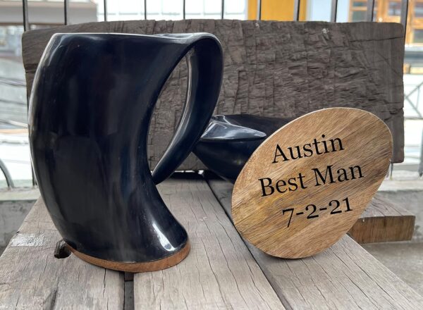 Engraved Original Viking Drinking Horn Cup Personalized Authentic Viking Drinking Horn Large Tankard for Beer Mead Medieval Inspired Stein Mug Food Safe Vessel with Handle (30 Oz XXL Size)