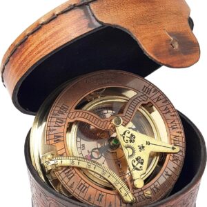 Brass Compass- Antique Brass & Copper Sundial Compass, Sundial Clock in Box Gift Sun Clock Ship Replica Watch